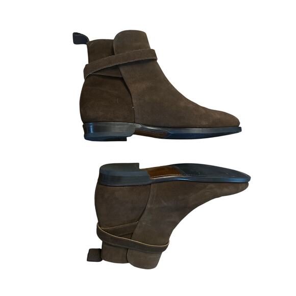 Women 8 Luf & Tung Chardin Brown Suede Leather Ankle Boots Strappy Buckle Sweden - Picture 5 of 9